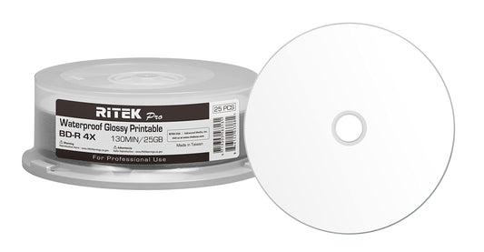 25 Pack Professional BD-R Blu-ray 4X 25GB Water Resistant Discs