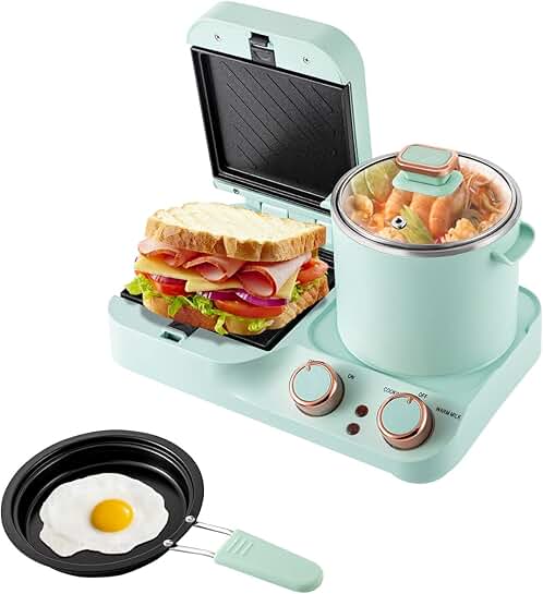 3-in-1 Breakfast Station with Toaster, Sandwich Maker, and Steamer