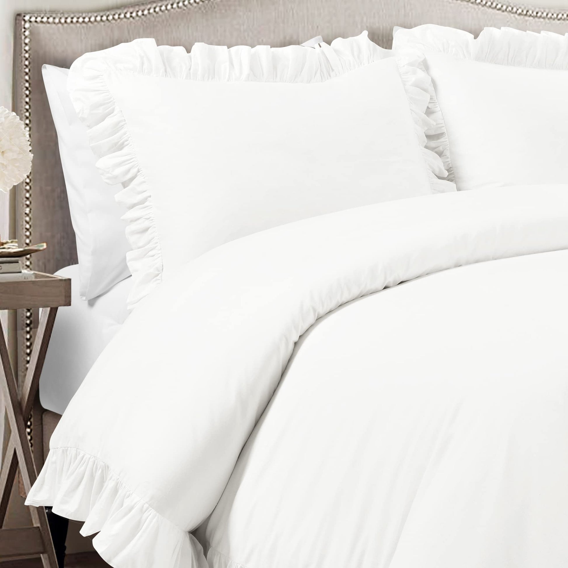 Reyna 100% Cotton 3 Piece Duvet Cover Set, Full/Queen, Pure White