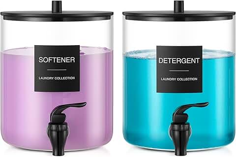 Glass laundry detergent and softener dispenser, 128 oz, black, 2-pack