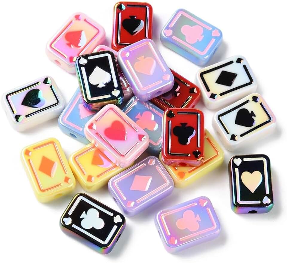 100pcs Multi-Colored Acrylic Heart-Shaped Poker Card Beads