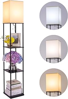Square floor lamp with shelves and adjustable light