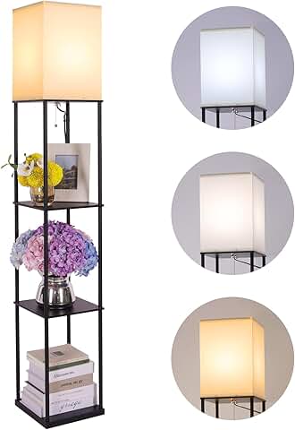 Square floor lamp with shelves and adjustable light
