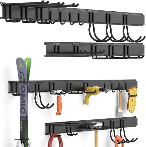 Garage Wall Storage with 15 Hooks and Heavy Duty Holders