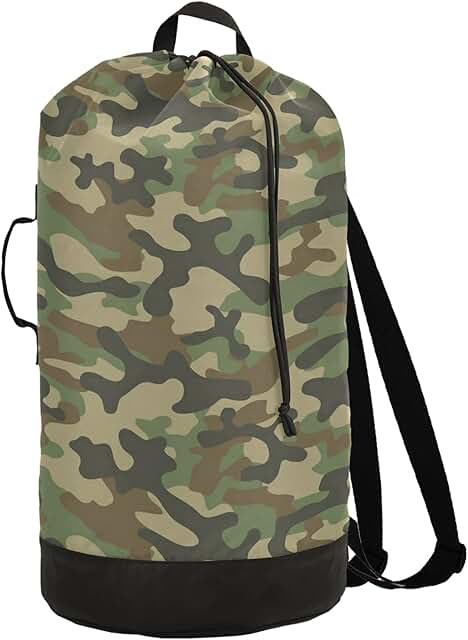 Large Green Military-Style Laundry Bag with Shoulder Straps