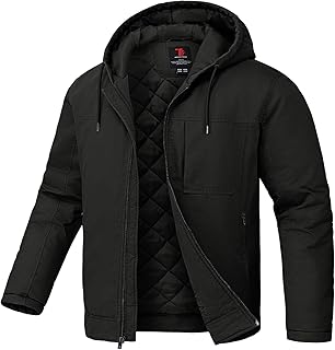 Men's Hooded Quilted Winter Work Jacket with Four Pockets