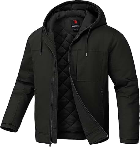 Men's Hooded Quilted Winter Work Jacket with Four Pockets