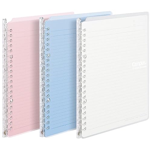 Set of 3 Light Color Slim Ring Binders with Loose-leaf Paper