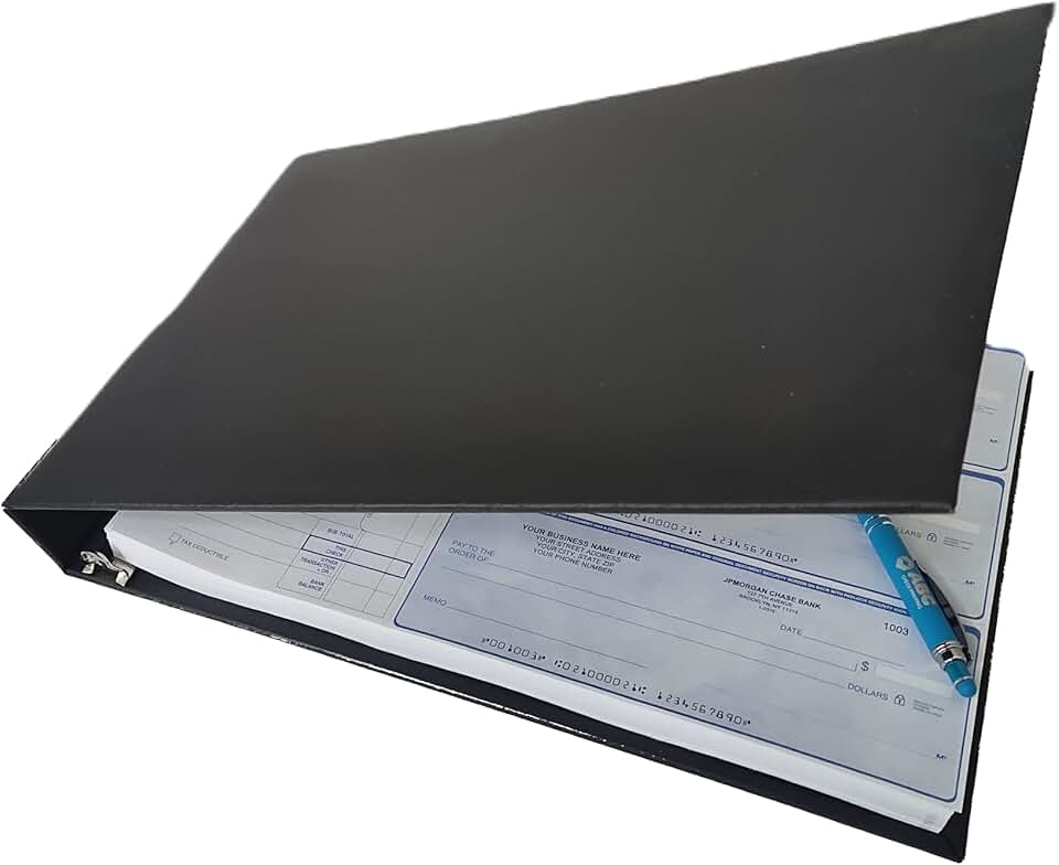 7-Ring Business Check Binder with Clear Pouch and Calendar