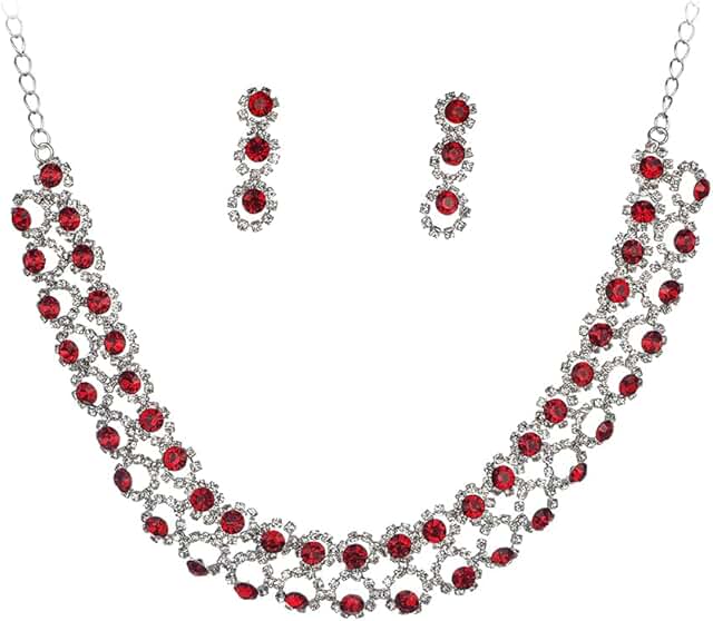 Sparkle Rhinestone Beads Choker Necklace with Earrings
