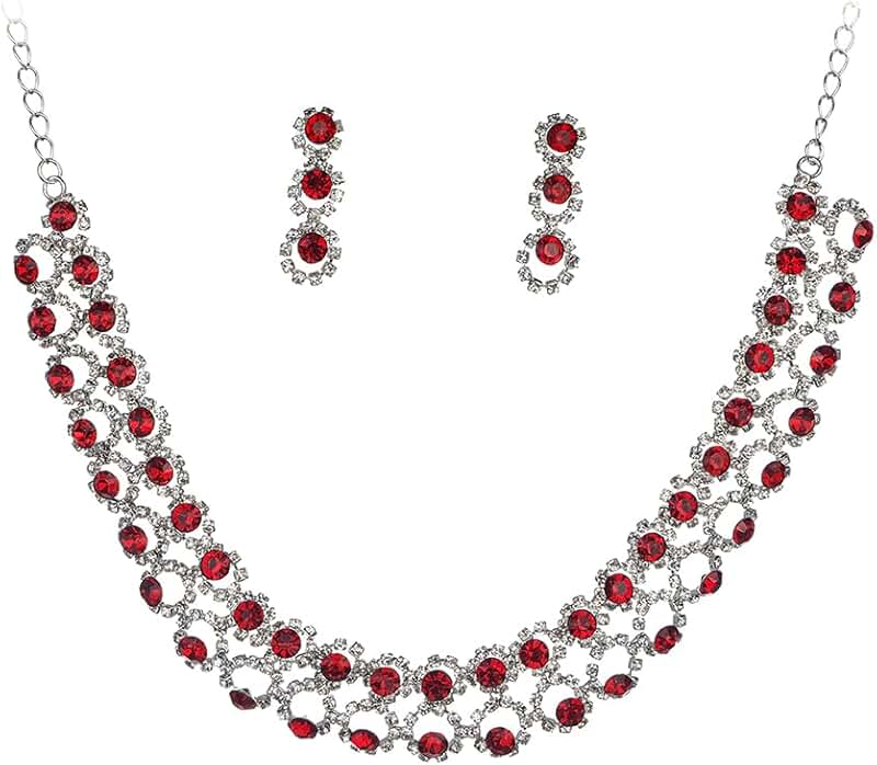 Sparkle Rhinestone Beads Choker Necklace with Earrings