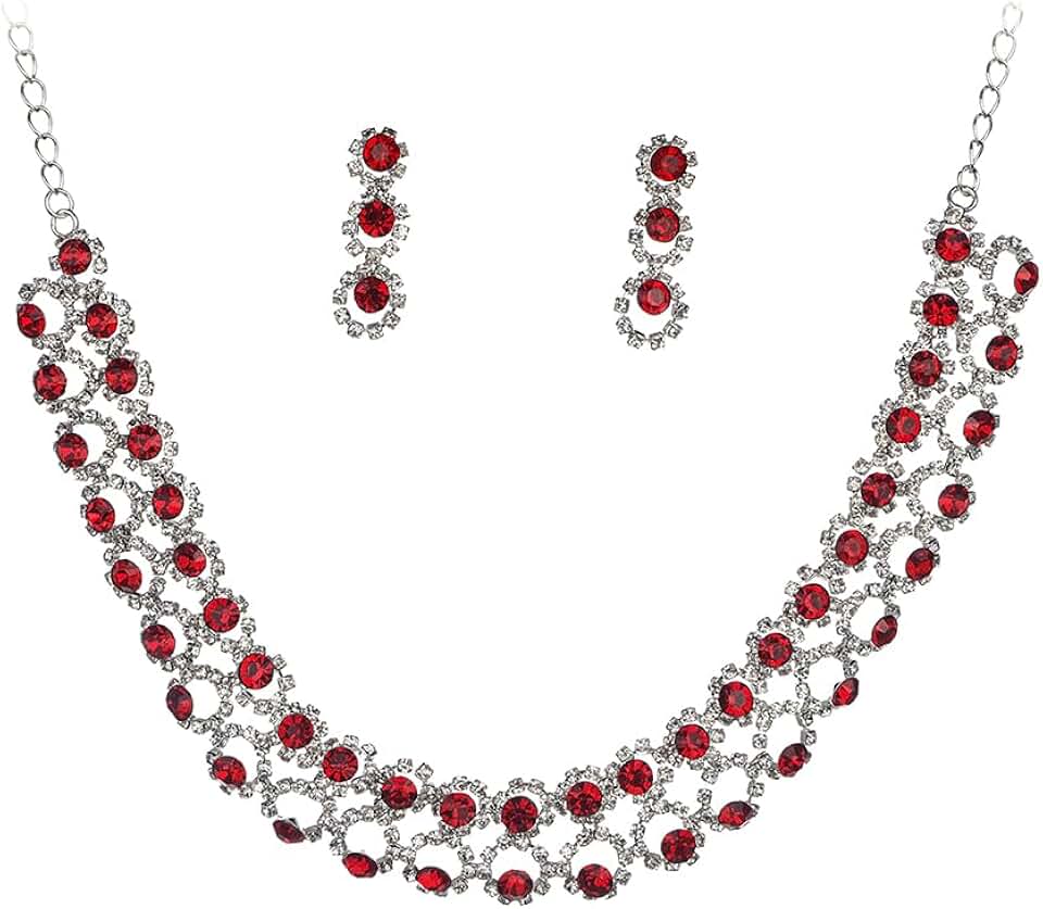 Sparkle Rhinestone Beads Choker Necklace with Earrings