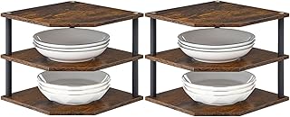 Set of 2 3-Tier Wood Corner Shelves for Home Storage
