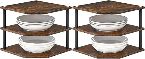 Set of 2 3-Tier Wood Corner Shelves for Home Storage