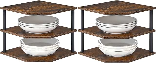 Set of 2 3-Tier Wood Corner Shelves for Home Storage