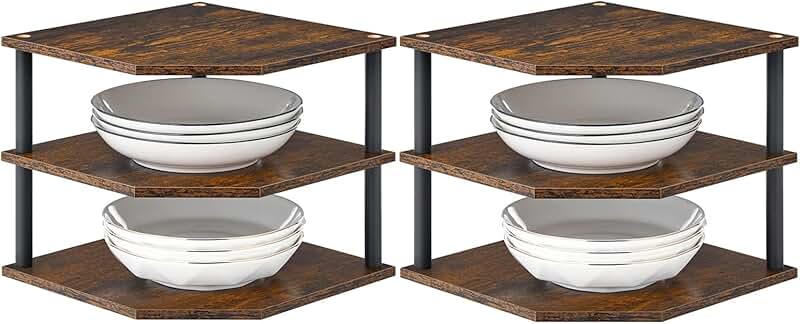 Set of 2 3-Tier Wood Corner Shelves for Home Storage