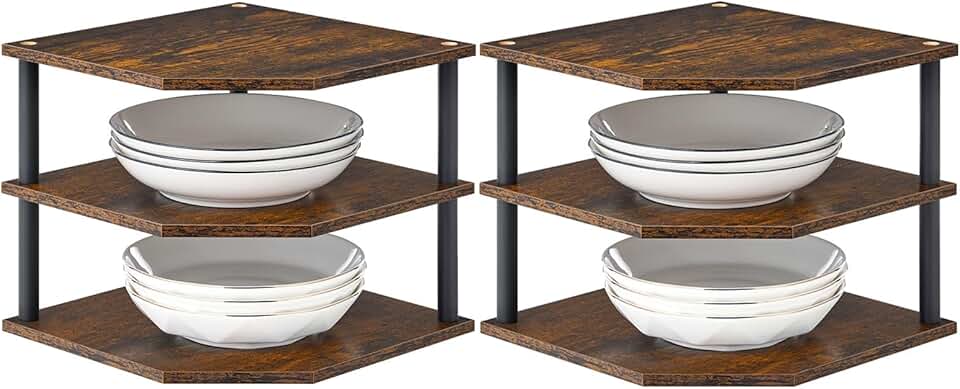 Set of 2 3-Tier Wood Corner Shelves for Home Storage