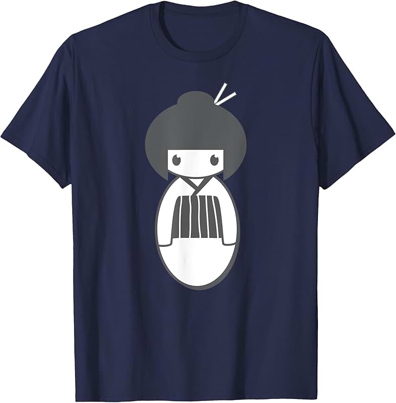 Women's Toddler Kokeshi Doll Cartoon T-Shirt, Grey, Small