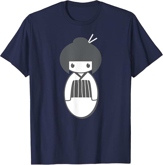 Women's Toddler Kokeshi Doll Cartoon T-Shirt, Grey, Small