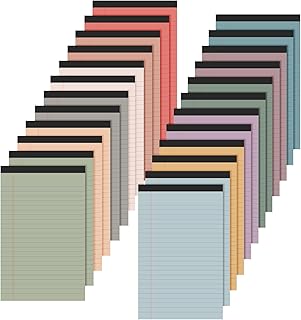 Set of 24 small colored lined notepads, 50 sheets each