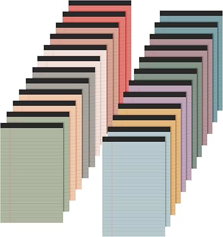 Set of 24 small colored lined notepads, 50 sheets each