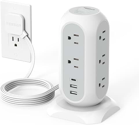 Tower Power Strip with 11 Outlets and 3 USB Ports