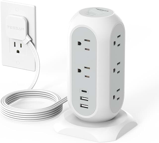 Tower Power Strip with 11 Outlets and 3 USB Ports