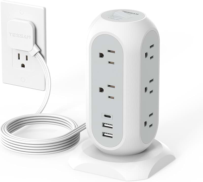 Tower Power Strip with 11 Outlets and 3 USB Ports