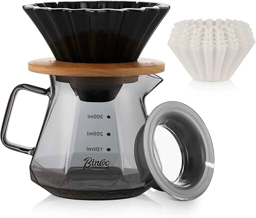 400ML Pour Over Coffee Maker Set with Filter Paper and Wood Stand