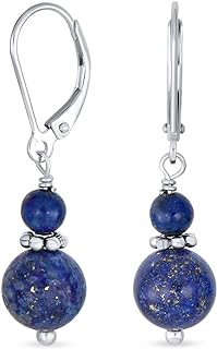 Natural Blue Lapis Lazuli and Carnelian Dangle Earrings