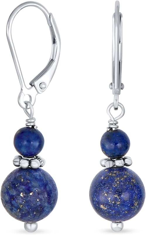 Natural Blue Lapis Lazuli and Carnelian Dangle Earrings