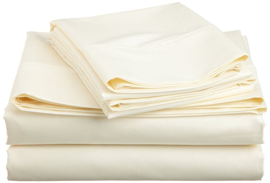 600 Thread Count 6-PCs Sheet Set with Extra Pillow Cases Fits 15-18 Inch Deep Pocket Full, Ivory/Cream Solid Color