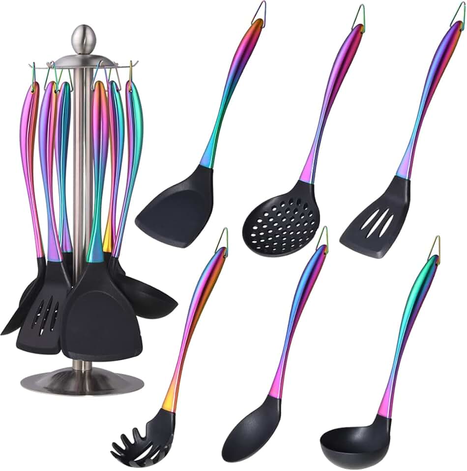 Rainbow Silicone Cooking Utensil Set with Holder