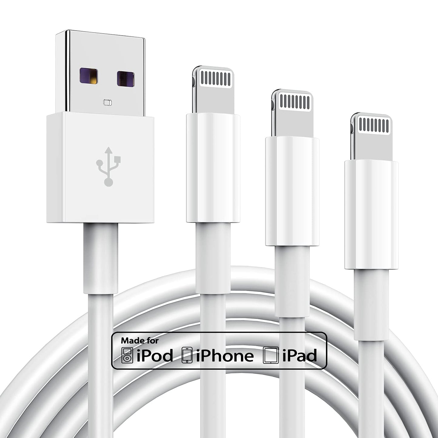 3 Pack Apple MFi iPhone Charger Cable 6ft, Apple Lightning to USB Cable Cord 6 Foot, 2.4A Fast Charging,Apple Phone Long Chargers for iPhone 13/12/11/11Pro/11Max/ X/XS/XR/XS Max/8/7/6