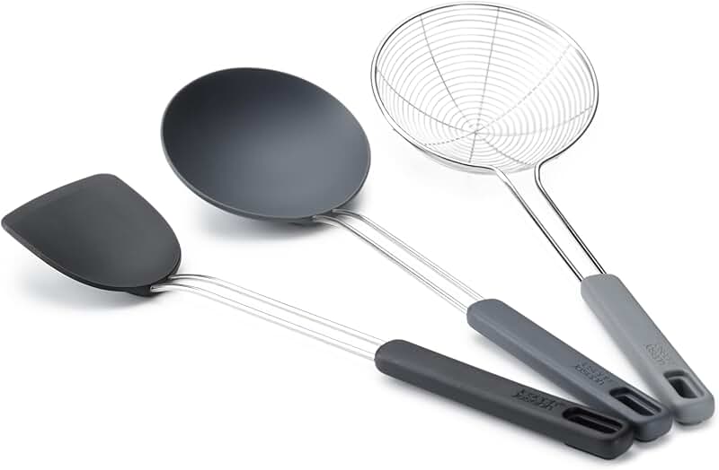Compact 3-Piece Wok Utensil Set in Black