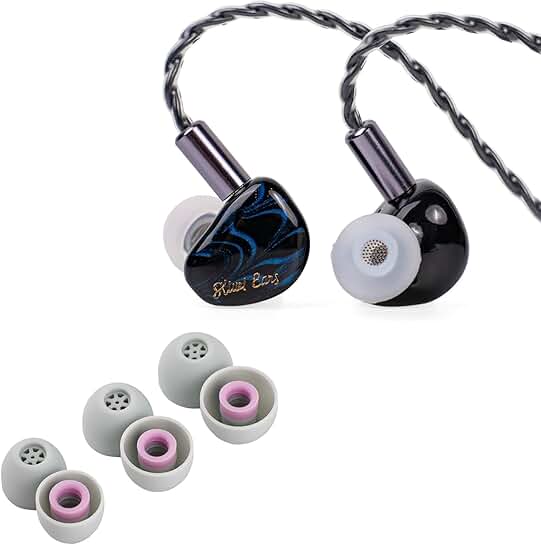 Blue in-ear monitor with flexible earbud tips