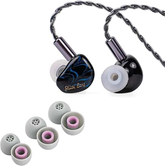 Blue in-ear monitor with flexible earbud tips