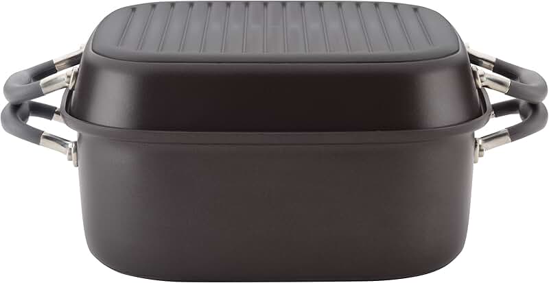 11-Inch Gray Hard Anodized Nonstick Grill Pan