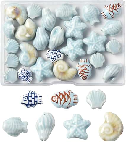 22-Piece Handmade Shell-Shaped Ceramic Beads for Crafts