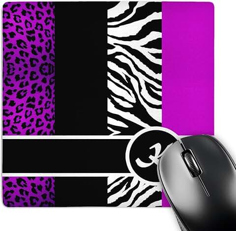 Elegant animal print purple monogram mouse pad