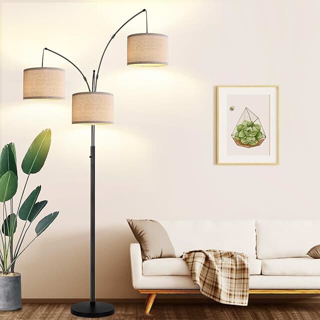 Dimmable 3-Light Arc Floor Lamp for Living Room