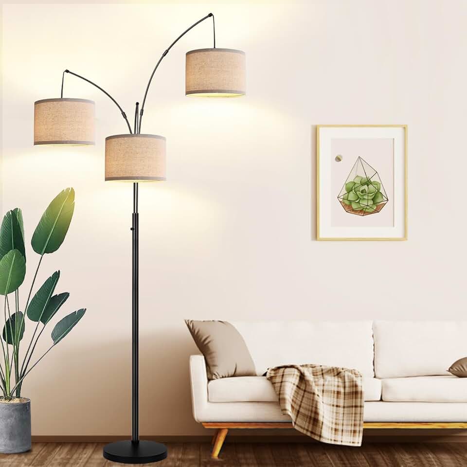 Dimmable 3-Light Arc Floor Lamp for Living Room