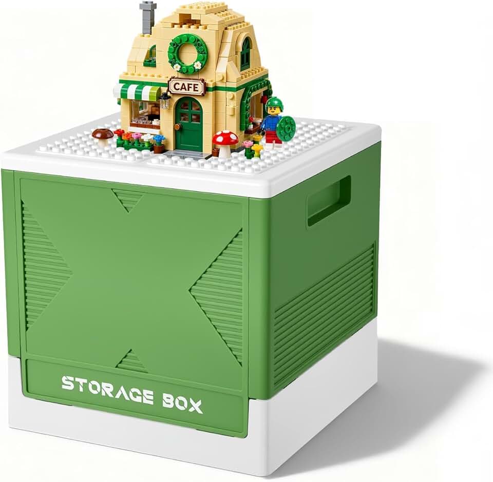 Foldable Toy Storage Bin with Baseplate Lid