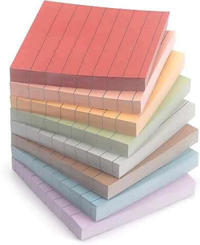Set of 8 Vintage Color Lined Sticky Note Pads, 3x3 inches