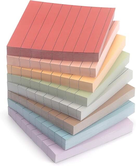Set of 8 Vintage Color Lined Sticky Note Pads, 3x3 inches
