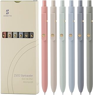 Set of 6 black gel pens, 0.5mm fine tip, quick dry