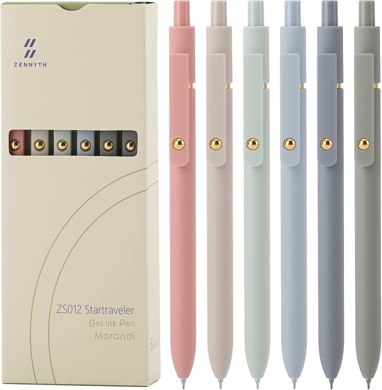Set of 6 black gel pens, 0.5mm fine tip, quick dry