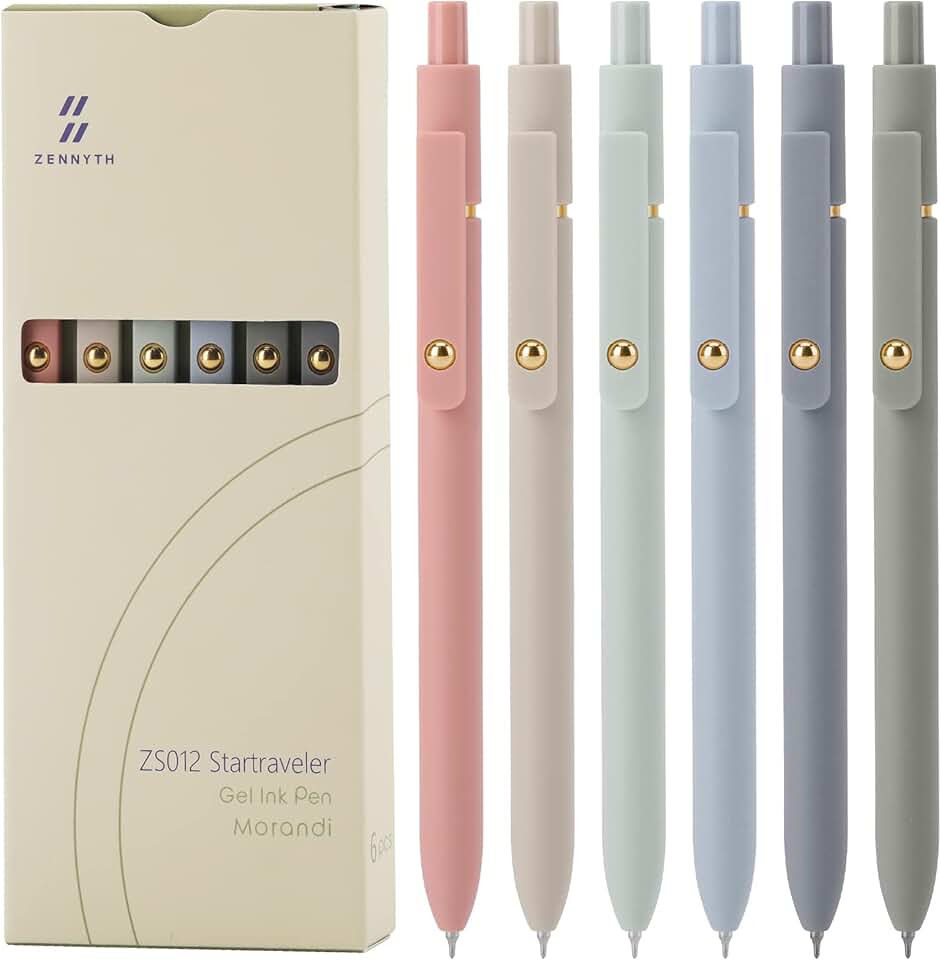 Set of 6 black gel pens, 0.5mm fine tip, quick dry