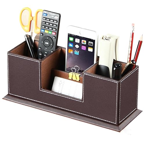 PU Leather Desk Pen and Stationery Organizer