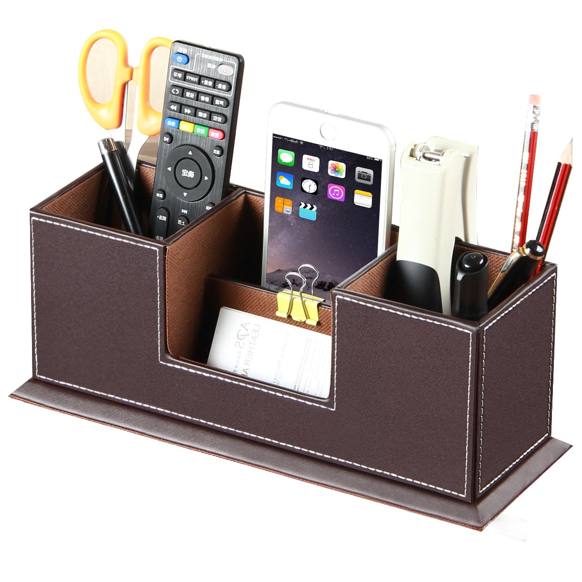 PU Leather Desk Pen and Stationery Organizer